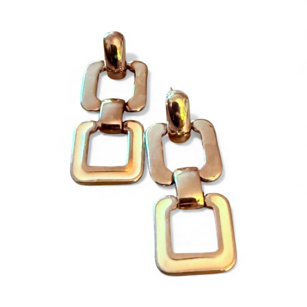 1980’s Vintage Monet Drop Dangle Earrings in Silver and Gold, For Pierced Ears - Picture 3 of 4